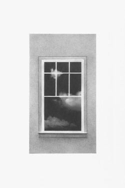 Drawing of a window in pencil on paper