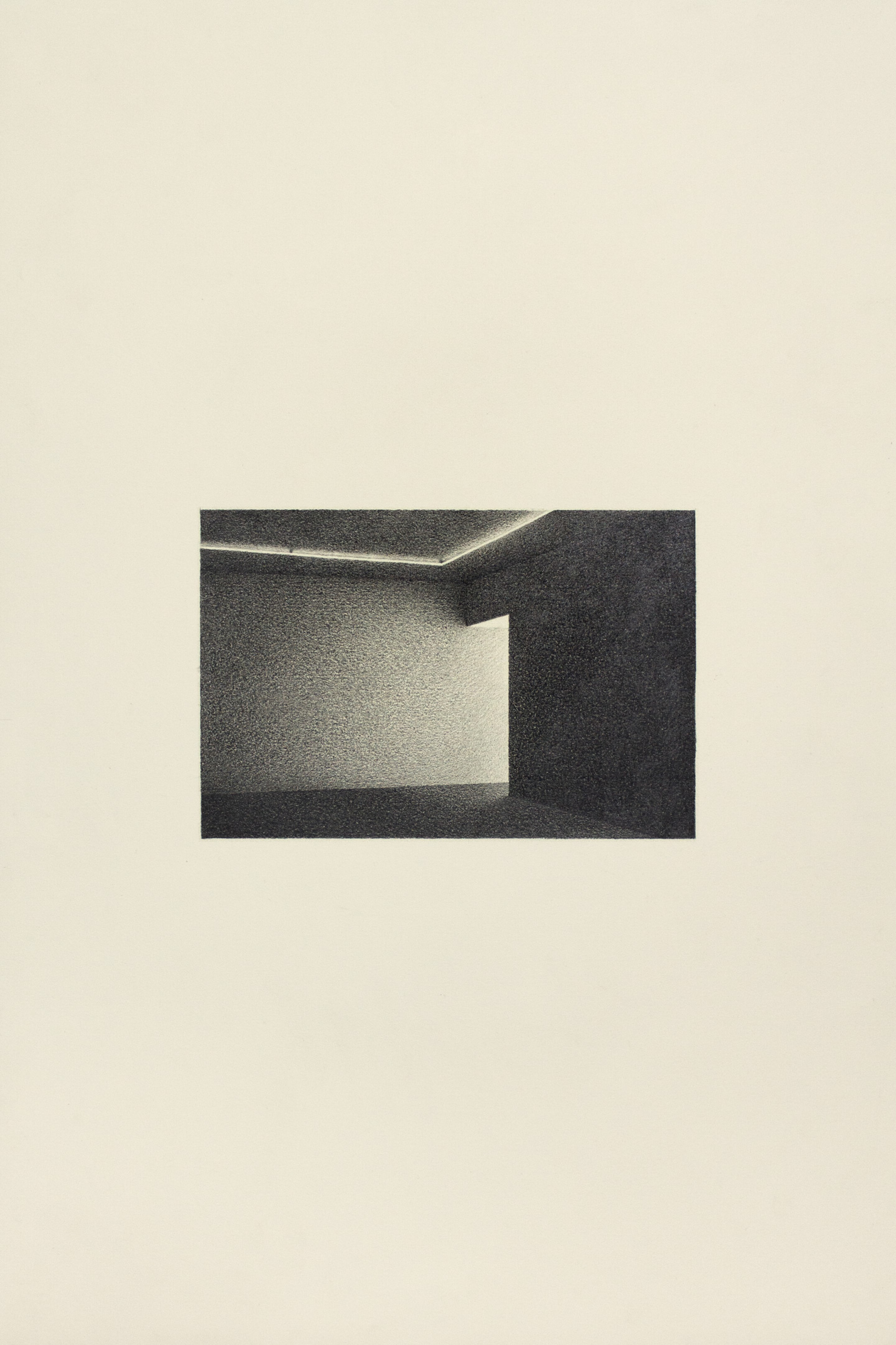 Drawing of an imaginary interior space in pencil on paper