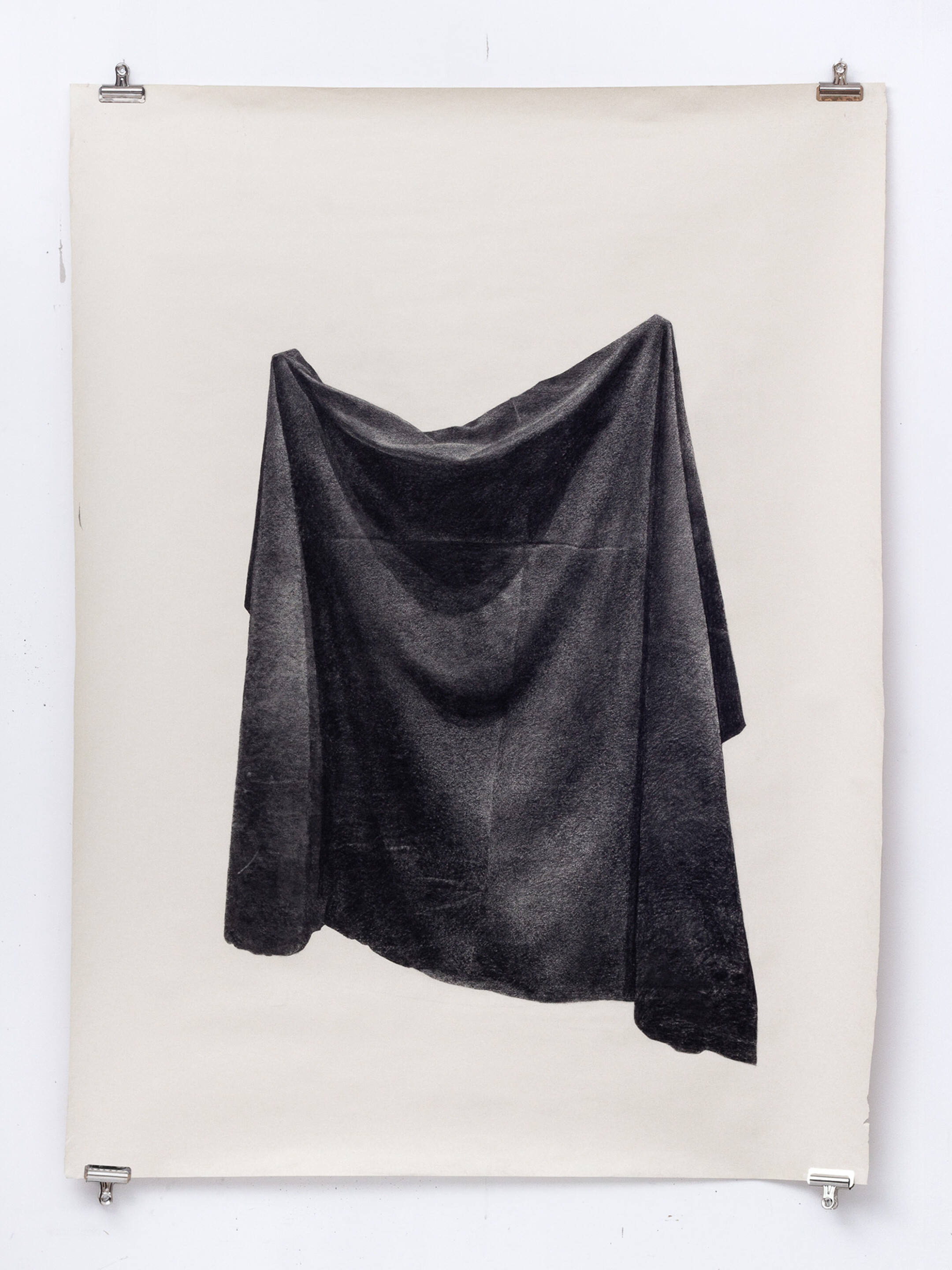 Drawing of draped fabric in charcoal on paper